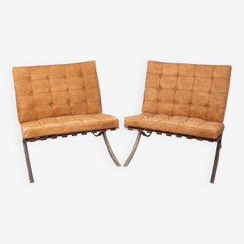 Pair of barcelona chair vintage 70's design ludwig mies van der rohe