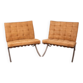 Pair of barcelona chair vintage 70's design ludwig mies van der rohe