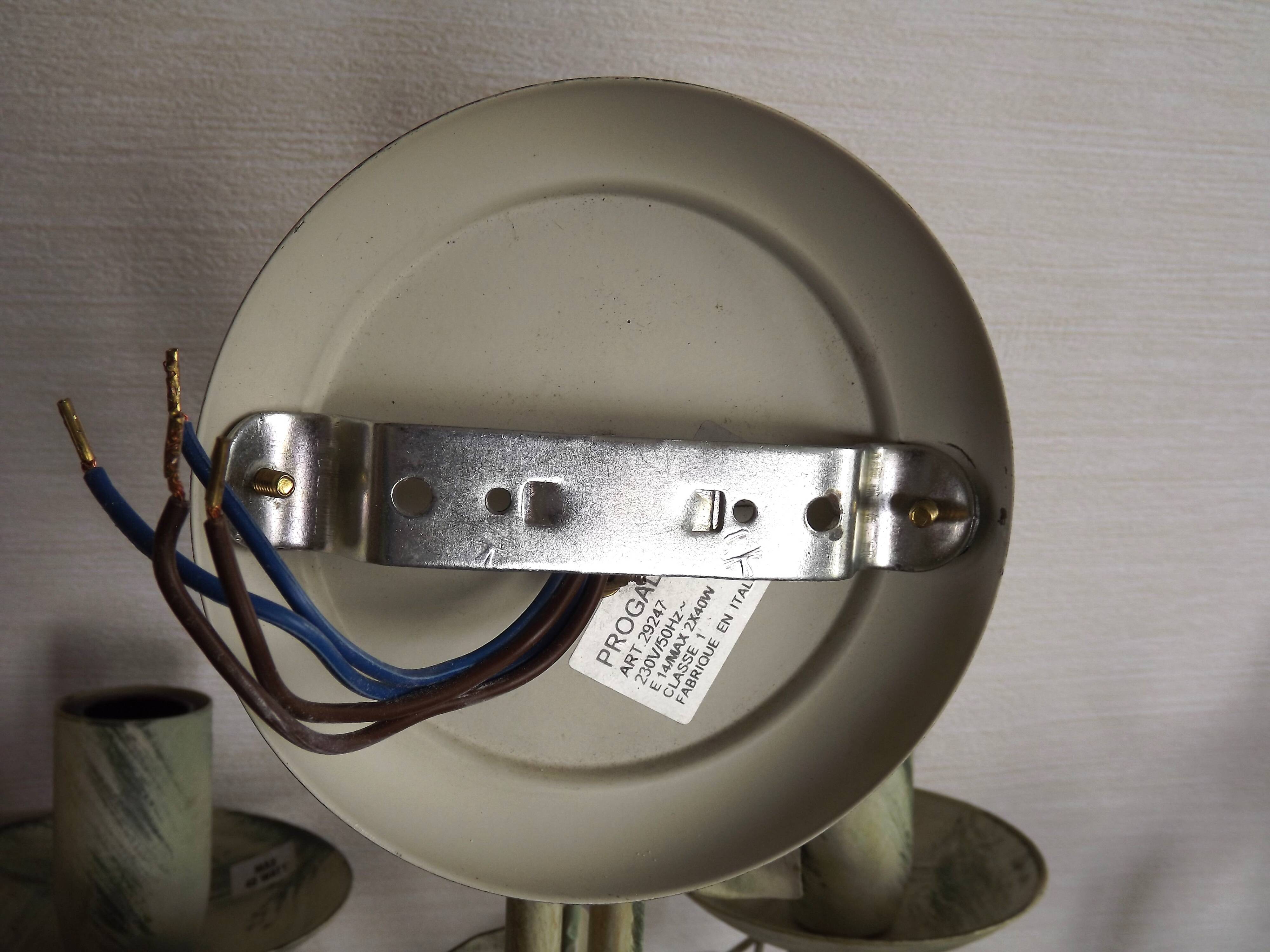 Pair of Vintage Italian Double Wall Lights Leaf Detail Green & Gold Finish