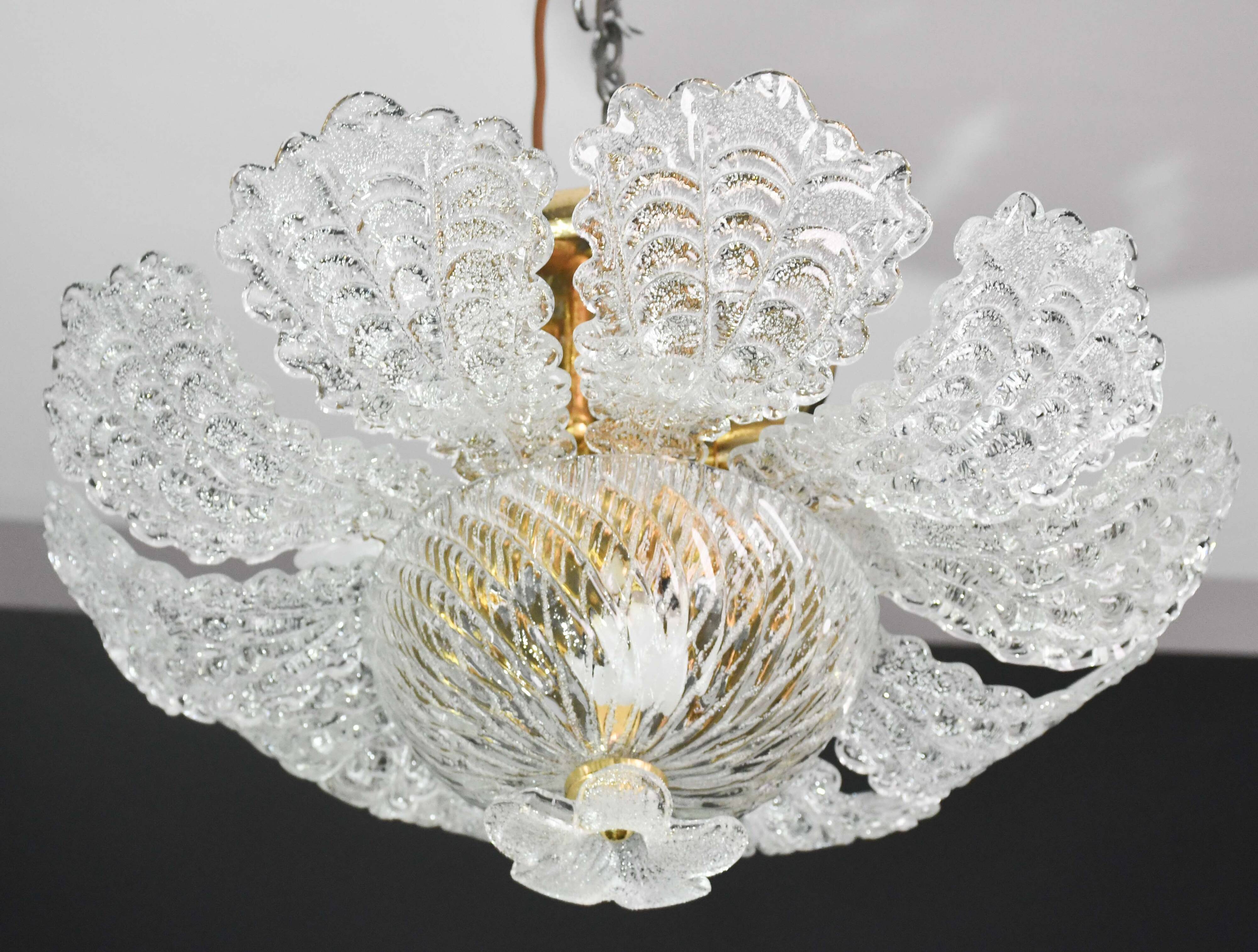 Charming transparent Murano glass leaf ceiling light or chandelier, 1970s