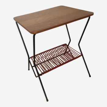 50s wooden table with vinyl rack