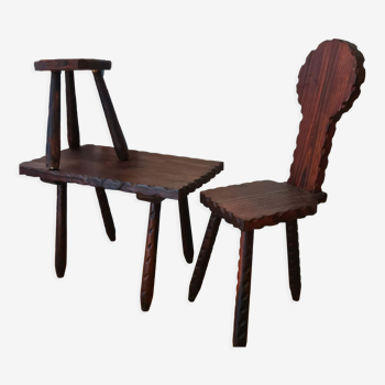 Set Table, stool and chair tripod folk art