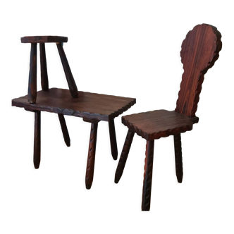 Set Table, stool and chair tripod folk art