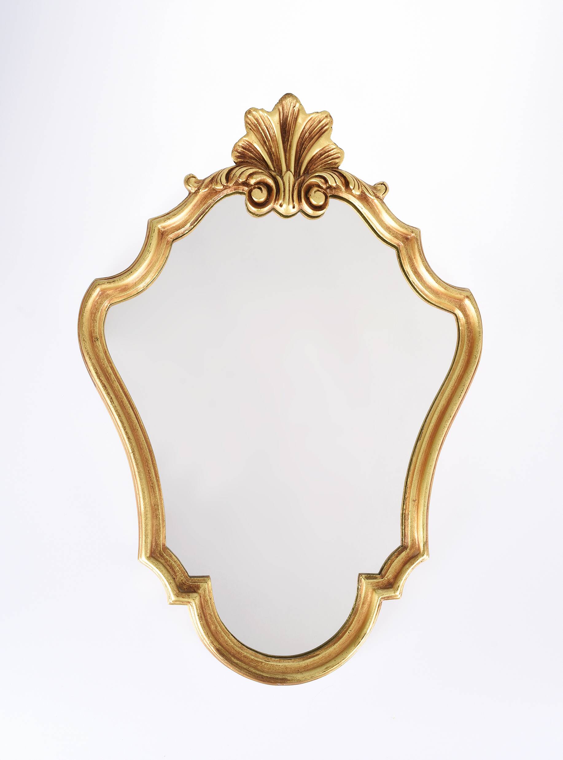 Large old mirror, golden shell, height 70 cm