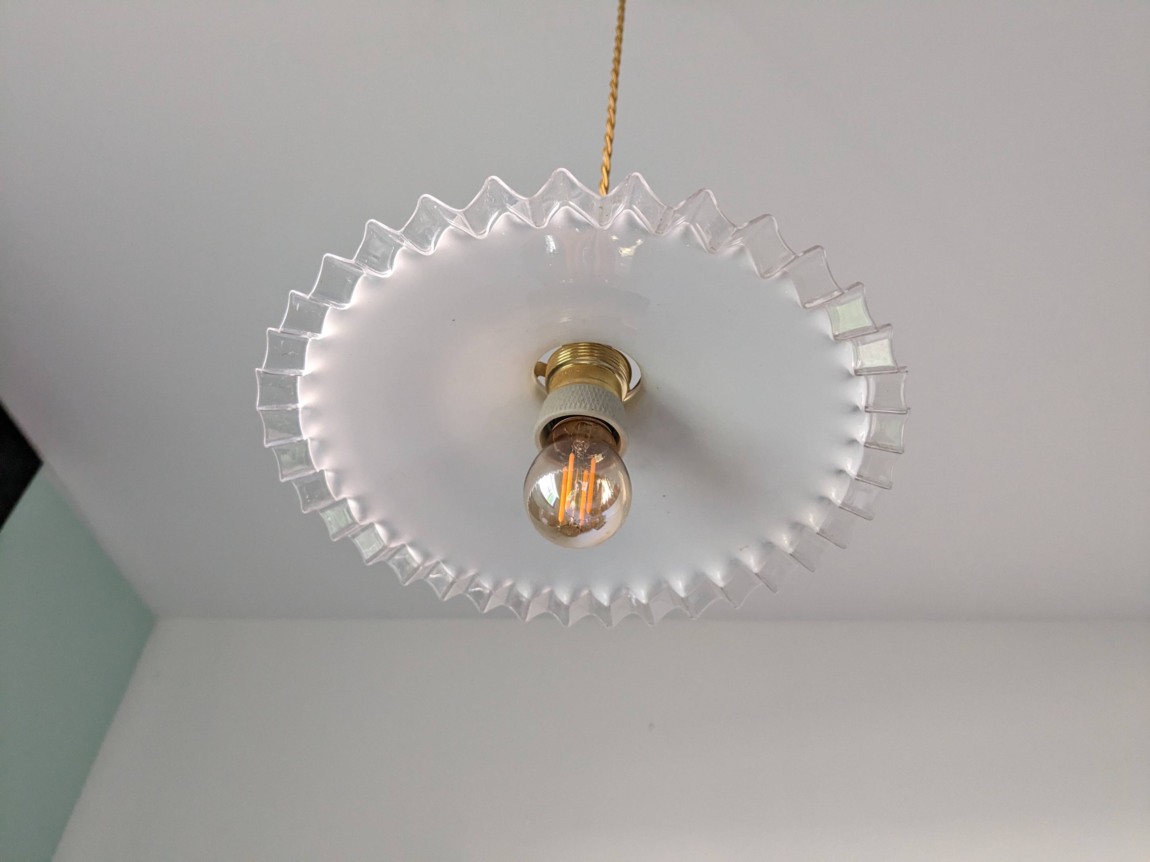Vintage pendant light in serrated opaline