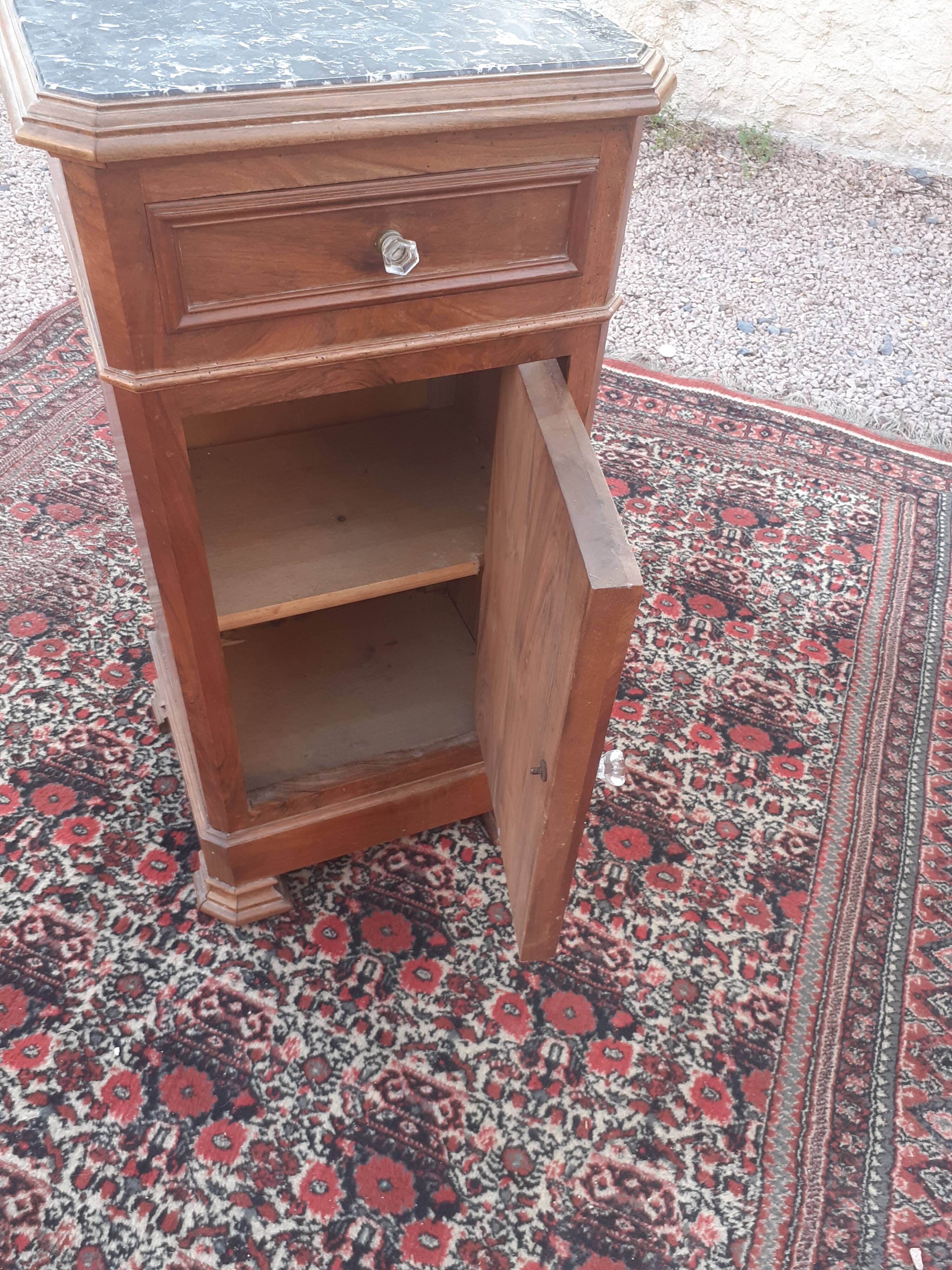 Louis Philippe style bedside table with black marble top