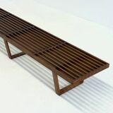 Banc à lattes long vintage George Nelson en bois de teck