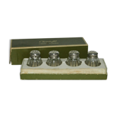 Set of 4 silver salt shakers and Christofle glass