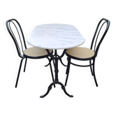 Marble oval veined bistro table + 2 aluminium chairs