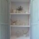 Wardrobe, dresser, vintage linen 2 doors green gray waxed finish.