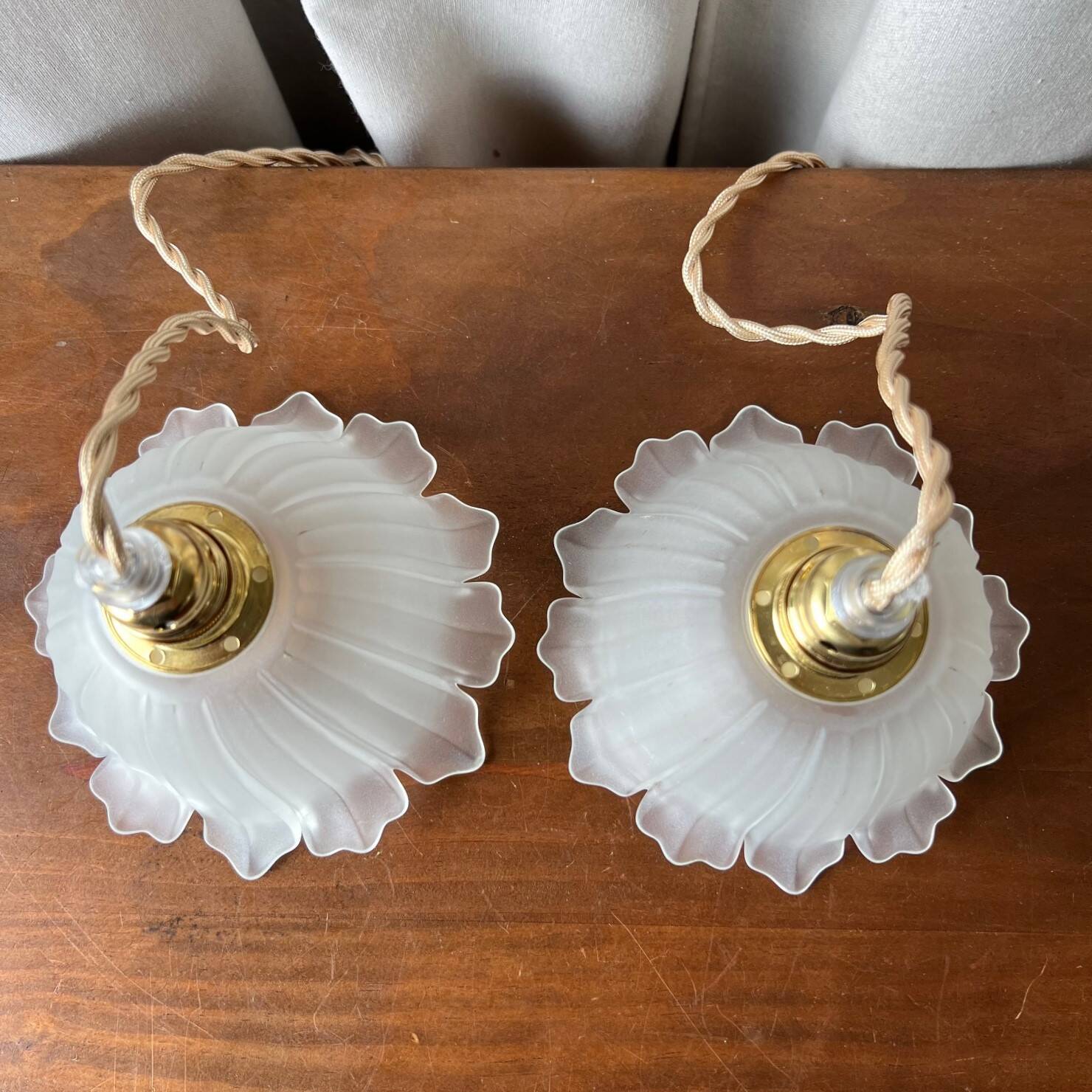 Duo of vintage “tulip” portable lamps