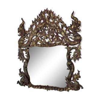 Indonesian wooden carved mirror with dragons