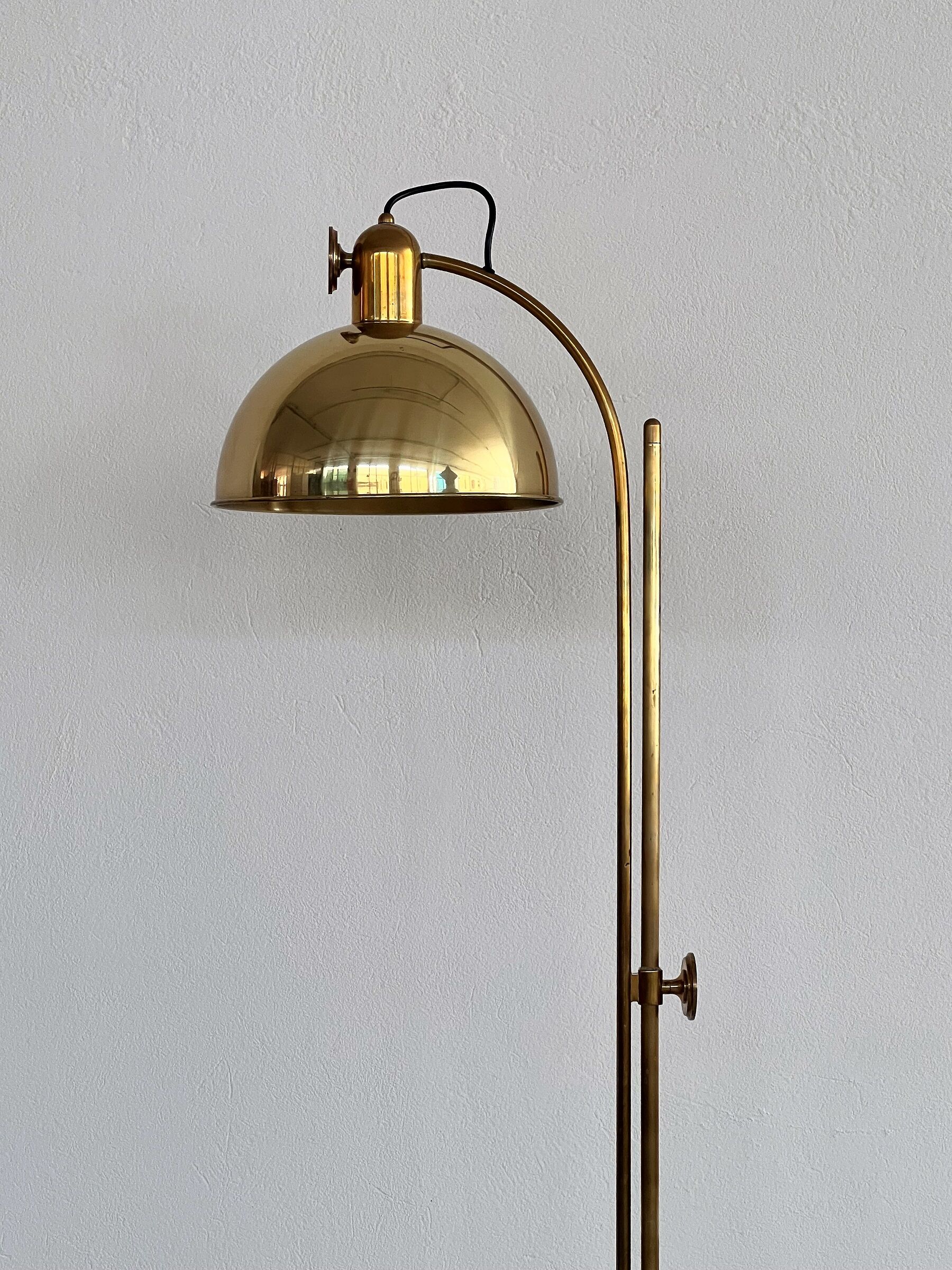 Florian schulz mid-century adjustable floor lamp in full brass, 1970
