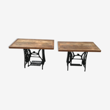 Lot de 2 tables bistrot vintage de 4 couverts