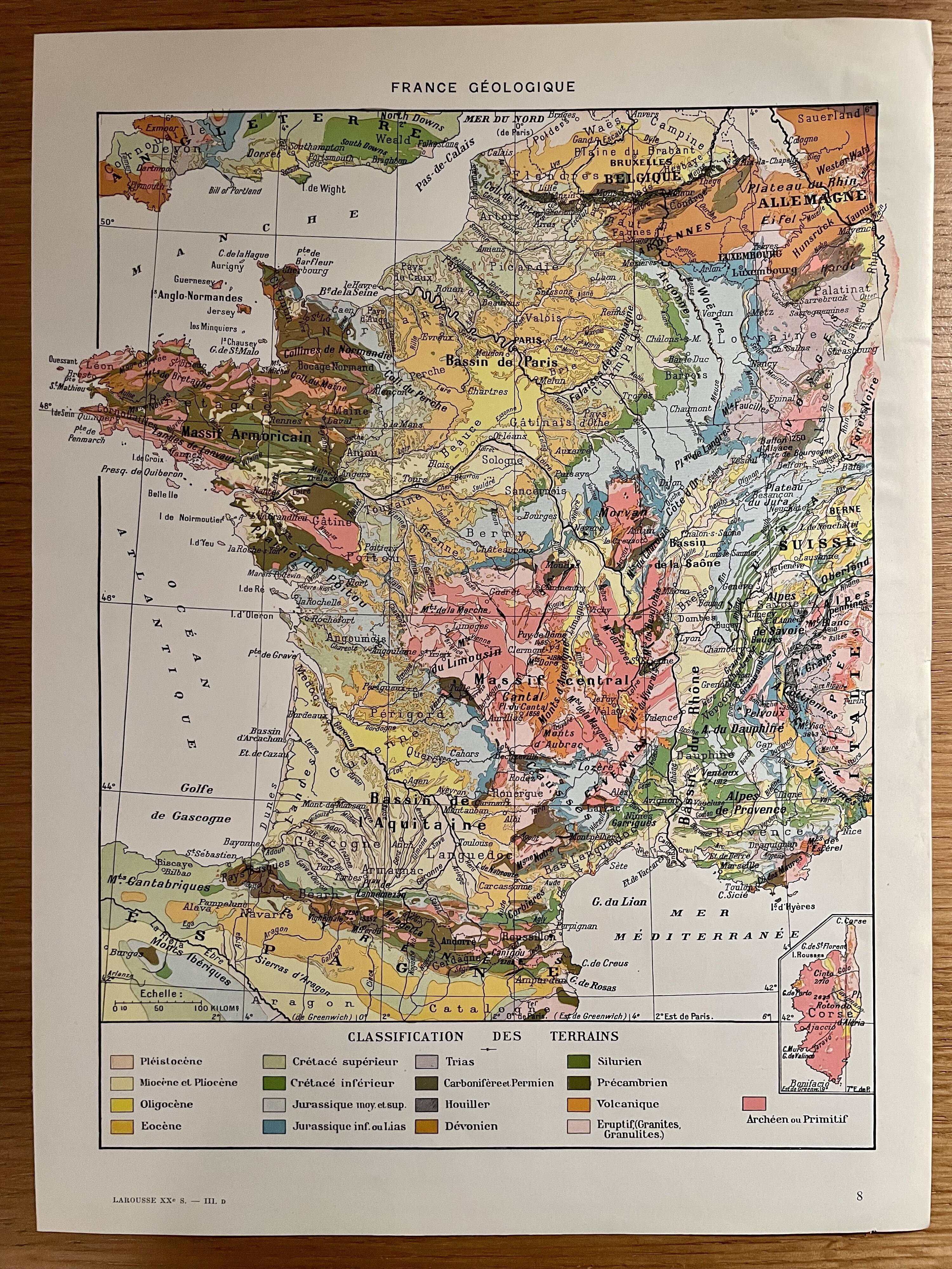 Old geological France map from 1928