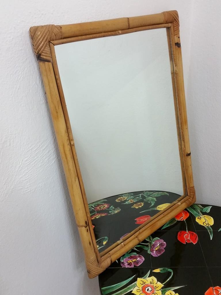 Vintage bamboo and rattan mirror 50x65cm