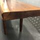 Wooden yew timbered bench stamped Reynolds of Ludlow, circa 1960