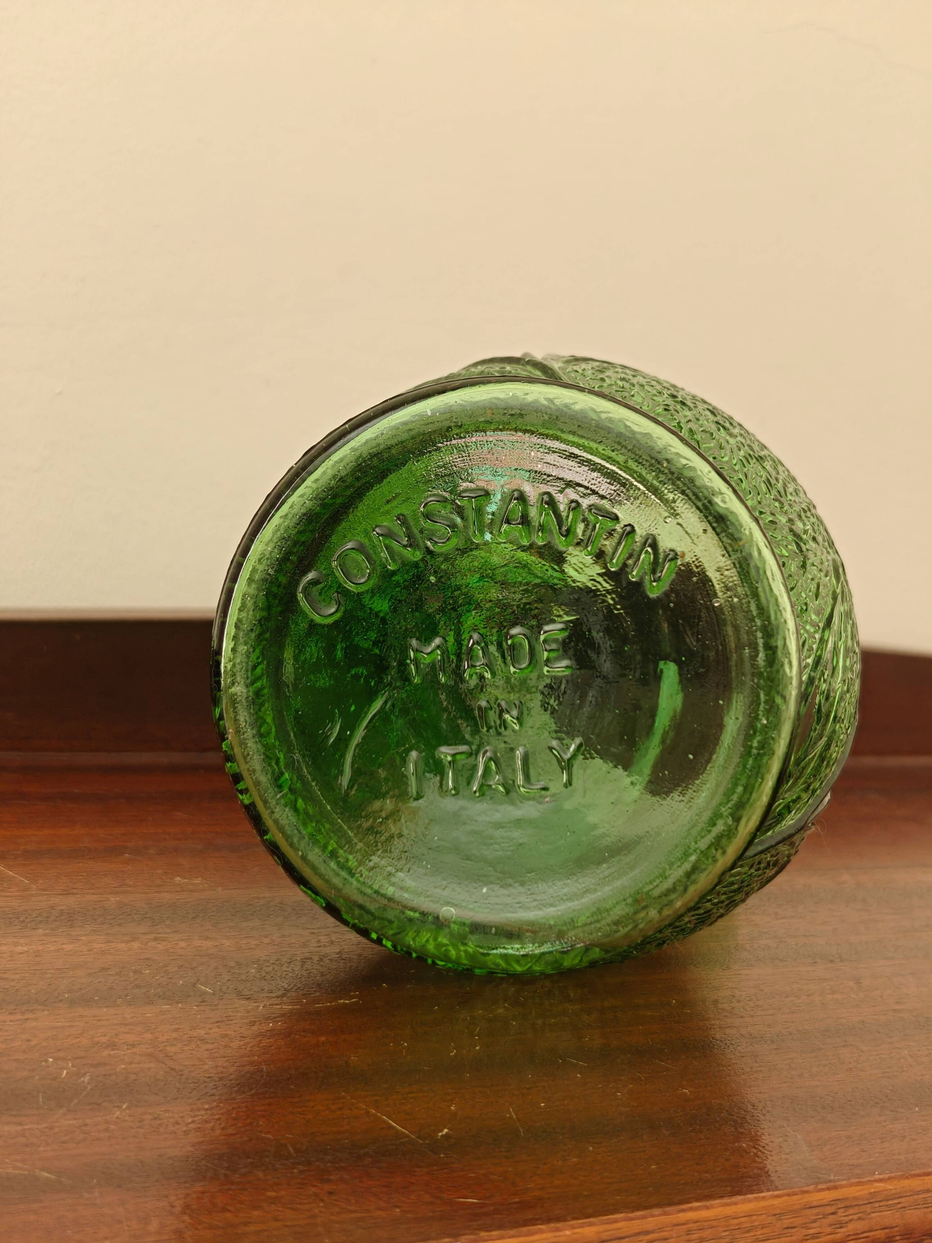 Constantin Vase Made in Italy vintage green glass with floral relief