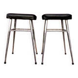 Pair of vintage stools in black faux leather and chrome steel – 1960s-1970s