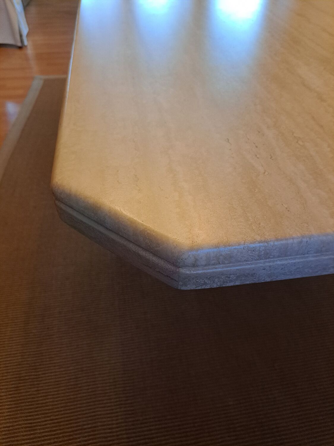 Travertine dining table.