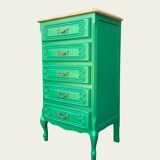 Vintage green oak chest of drawers from the 1960s.