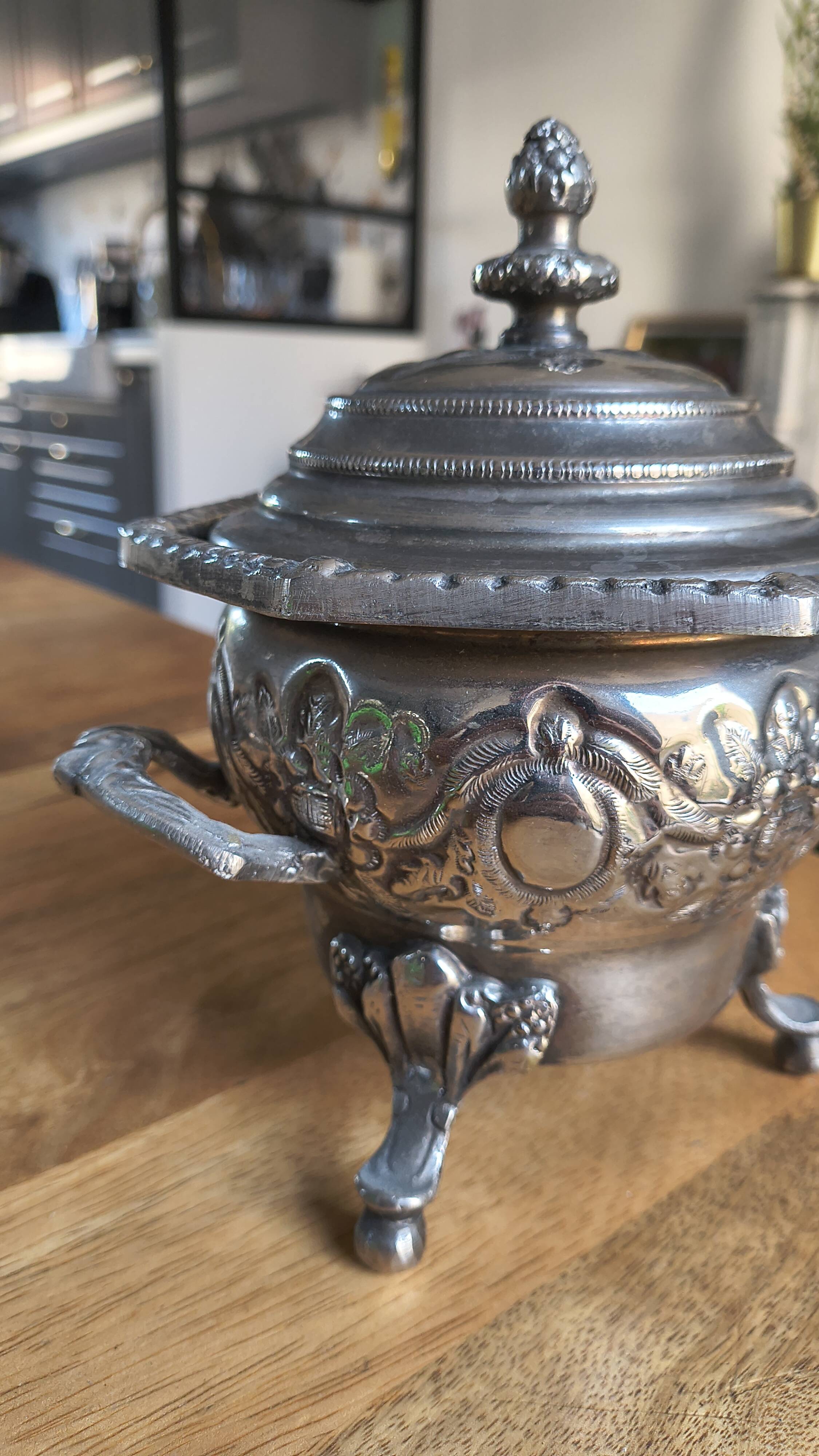 Antique Box / Chased Silver-Plated Sugar Bowl from Fes - Nesting Style (Vi