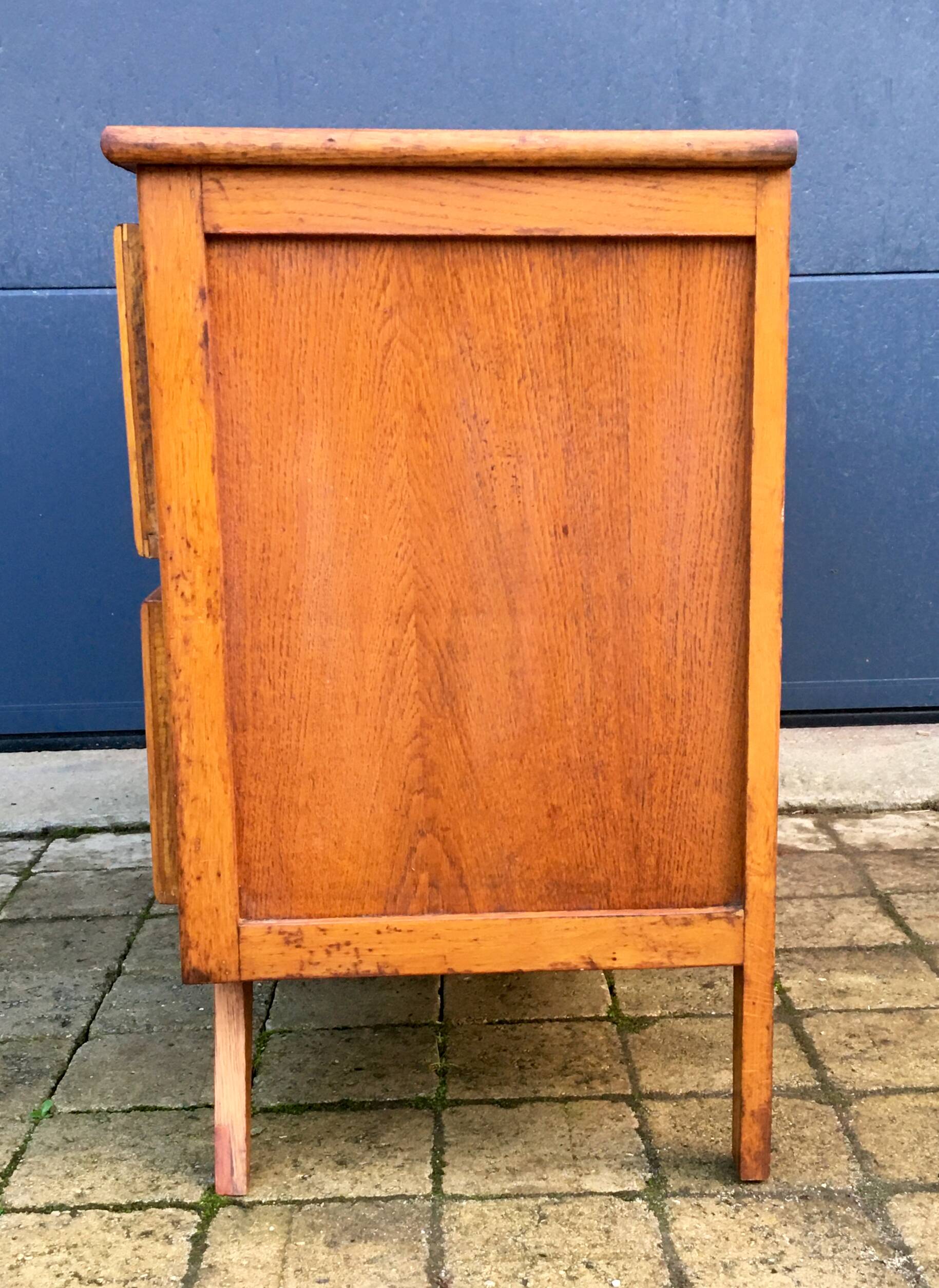 Commode vintage chêne et rotin