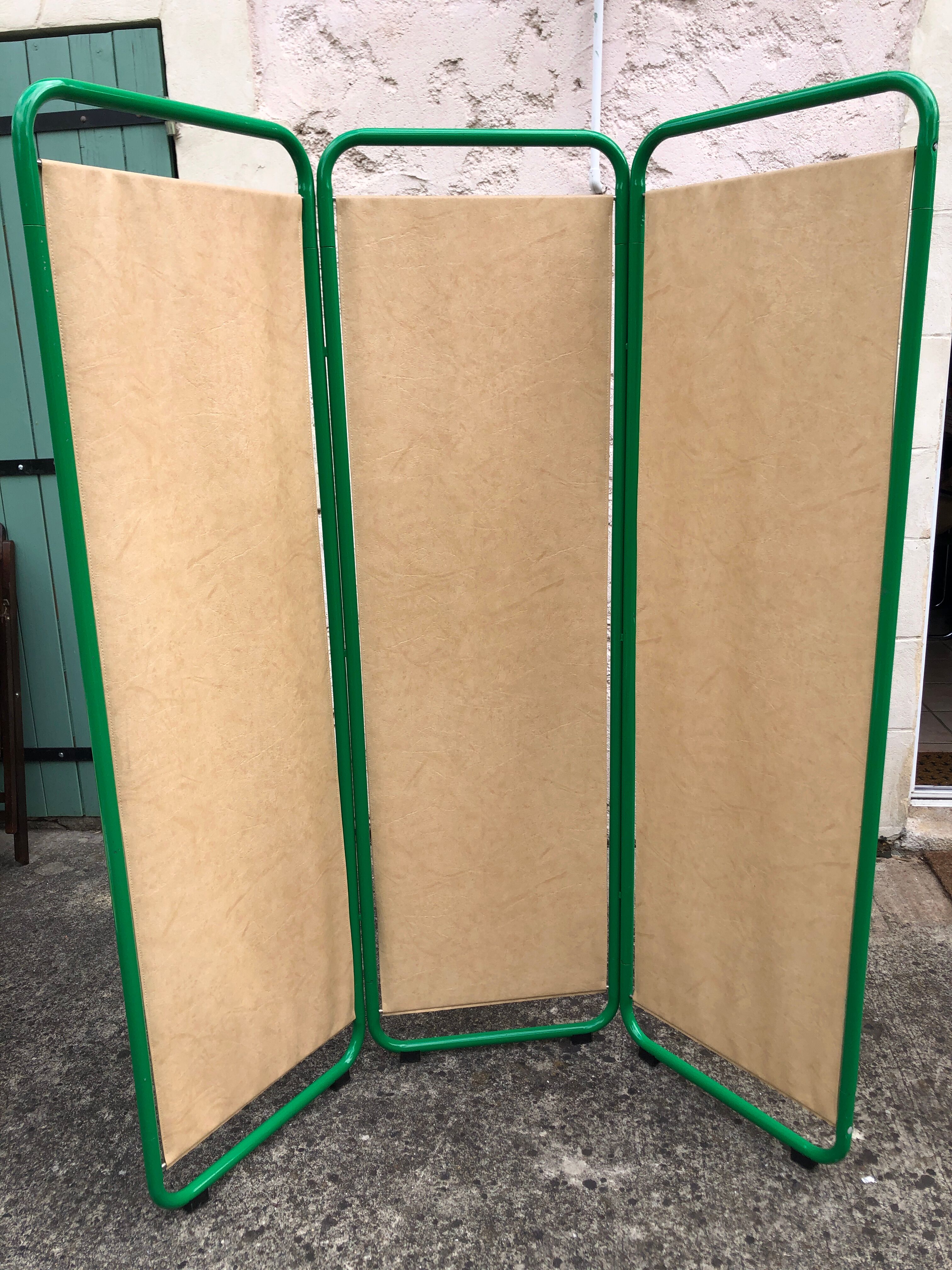 Green tubular vintage folding screen, 1980