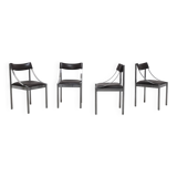 Set of 4 Italian chrome & leather dining chairs, 1970s