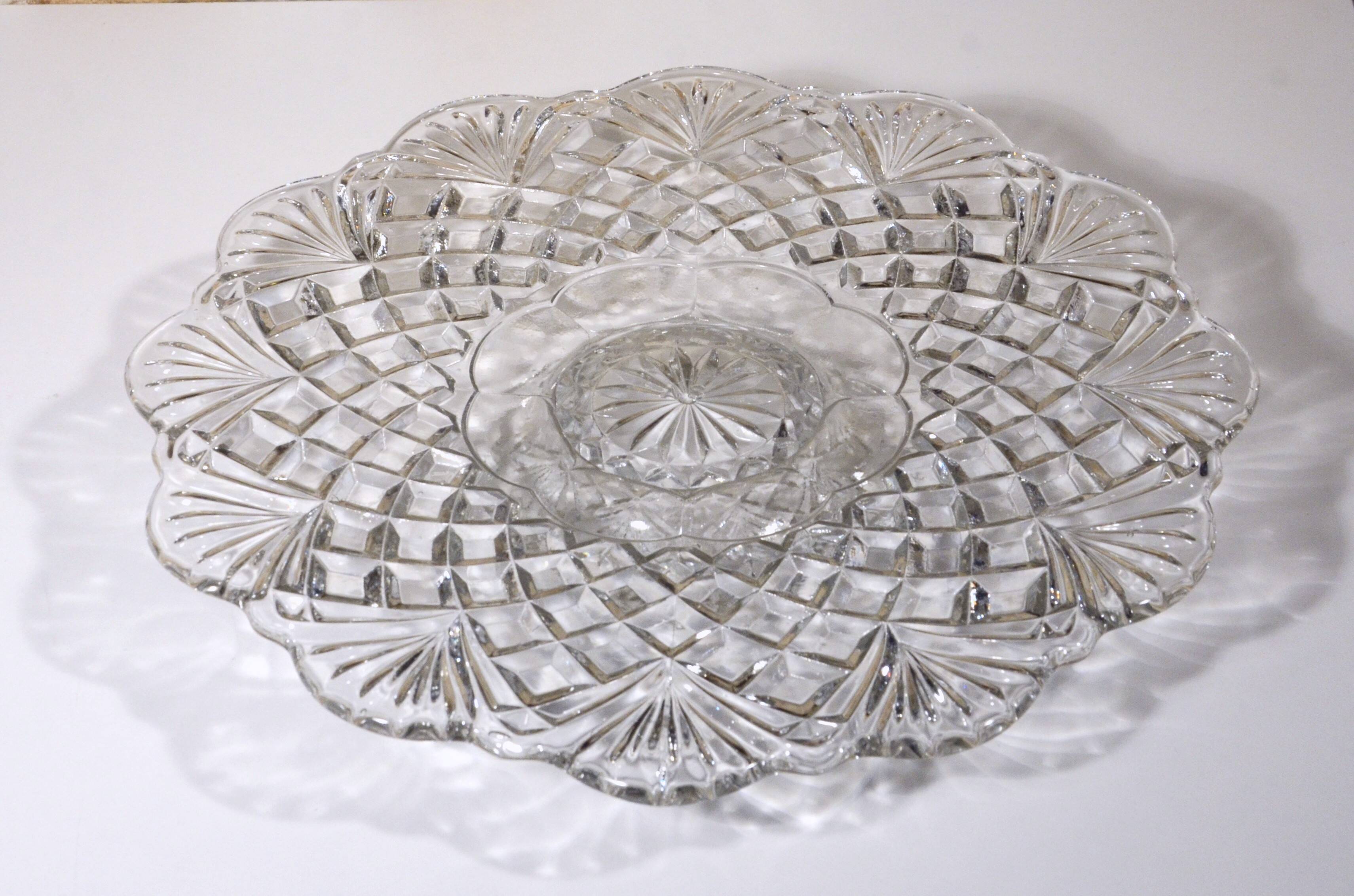Pressed glass plate in the Pineapple style by Smith Glass, 30cm