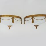 Large pair of half-moon wall lights in brass and glass maison zonca