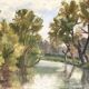 Vintage Landscape Oil Painting with Trees and Lake