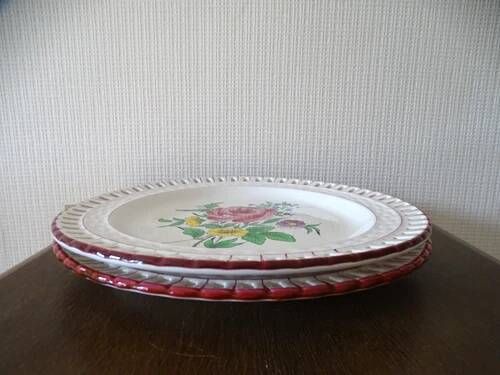 Kg luneville "réverbère" 2 pierced flat plates earthenware flowers ø 25 cm