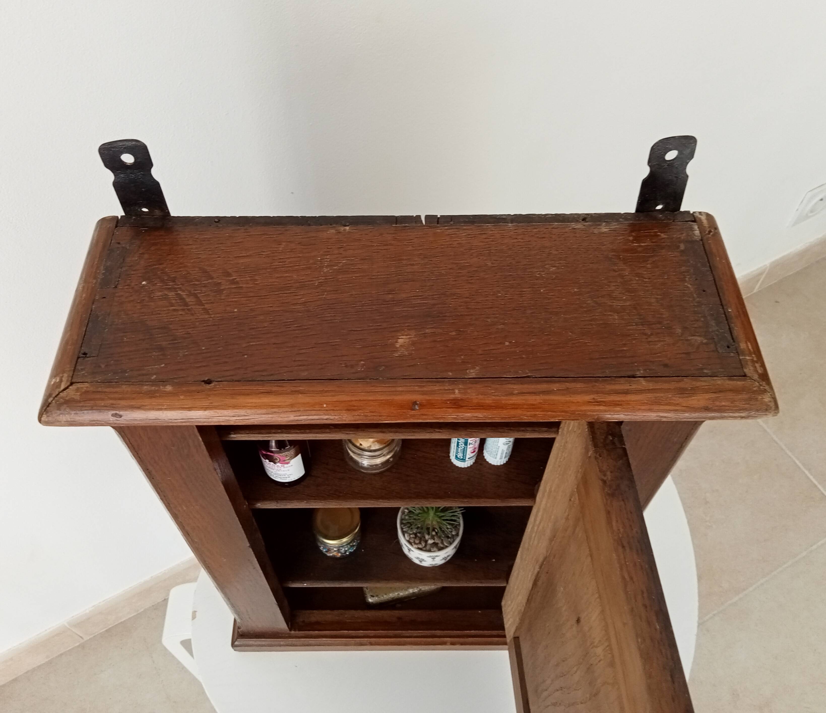 Old bathroom cabinet in solid oak, mid-20th century
