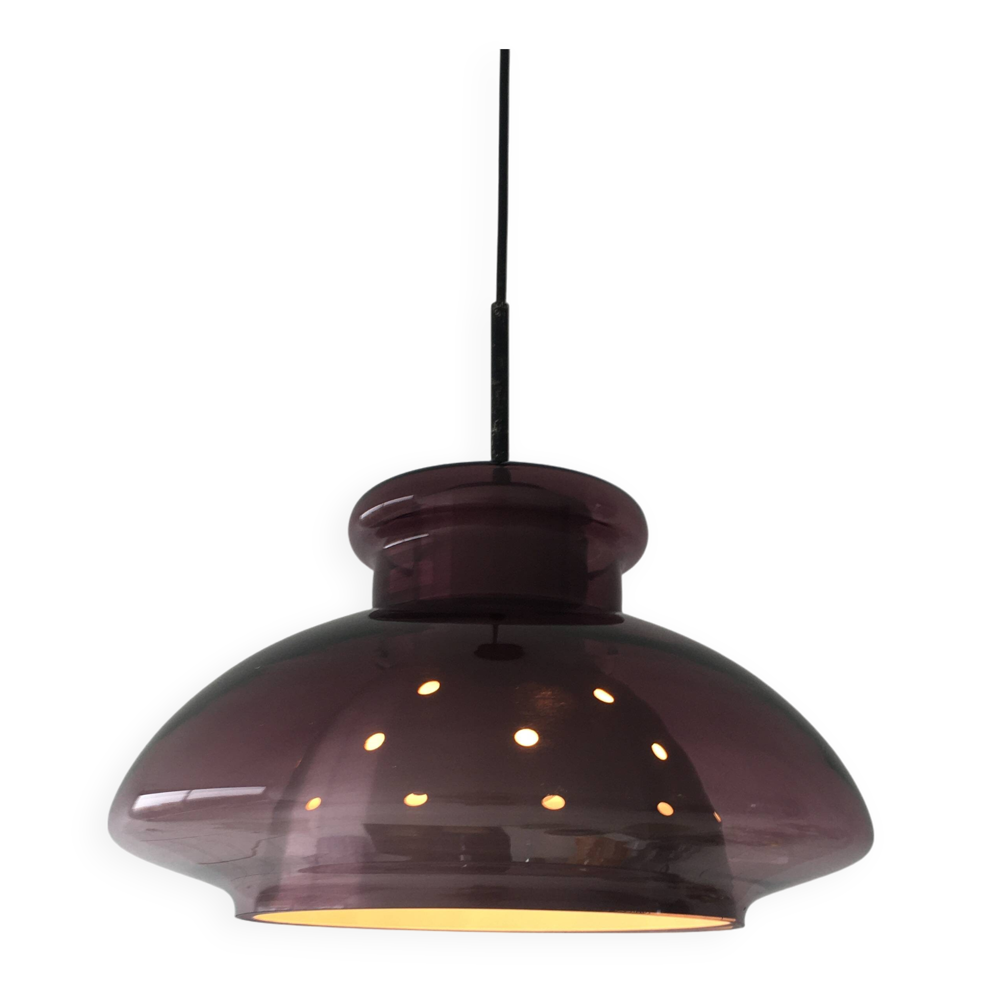 Doria Leuchten Germany Mid Century hanging lamp purple glass space age, 197