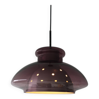 Doria Leuchten Germany Mid Century hanging lamp purple glass space age, 197