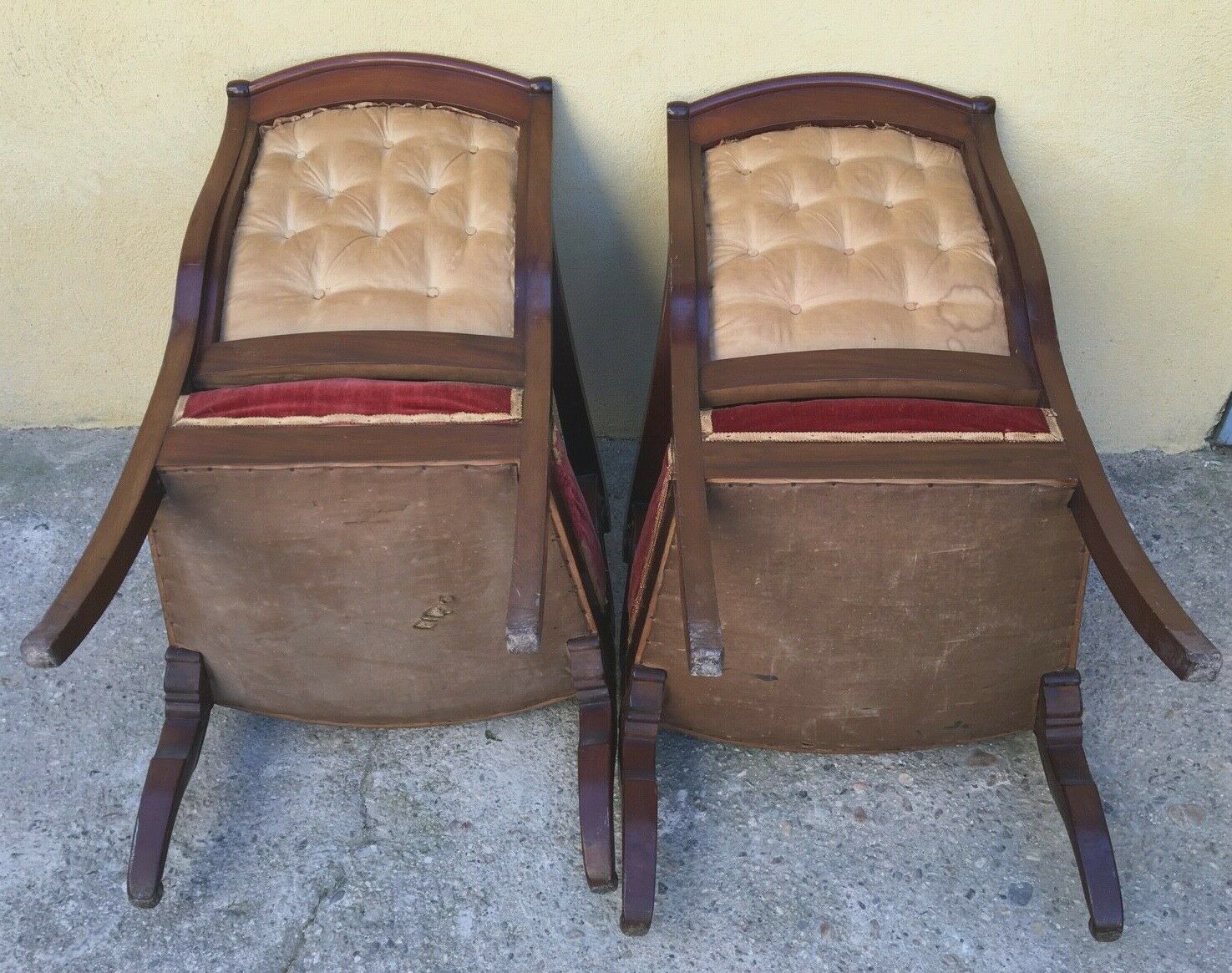 Pair of 19th-century mahogany armchairs - purple fabric