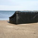 Sofa by De Pas, D'Urbino and Lomazzi, France, 1980s, black leather, Cinna