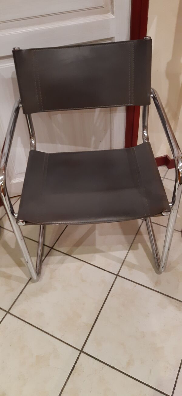 fauteuil cuir gris piétement alu