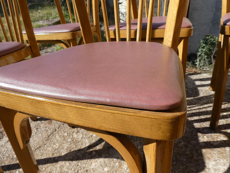 Set of 6 baumann bistro chairs N°12 skaï color "wine lees"