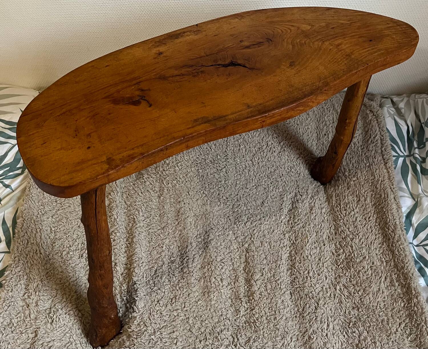 Brutalist mountain-style wooden bench stool