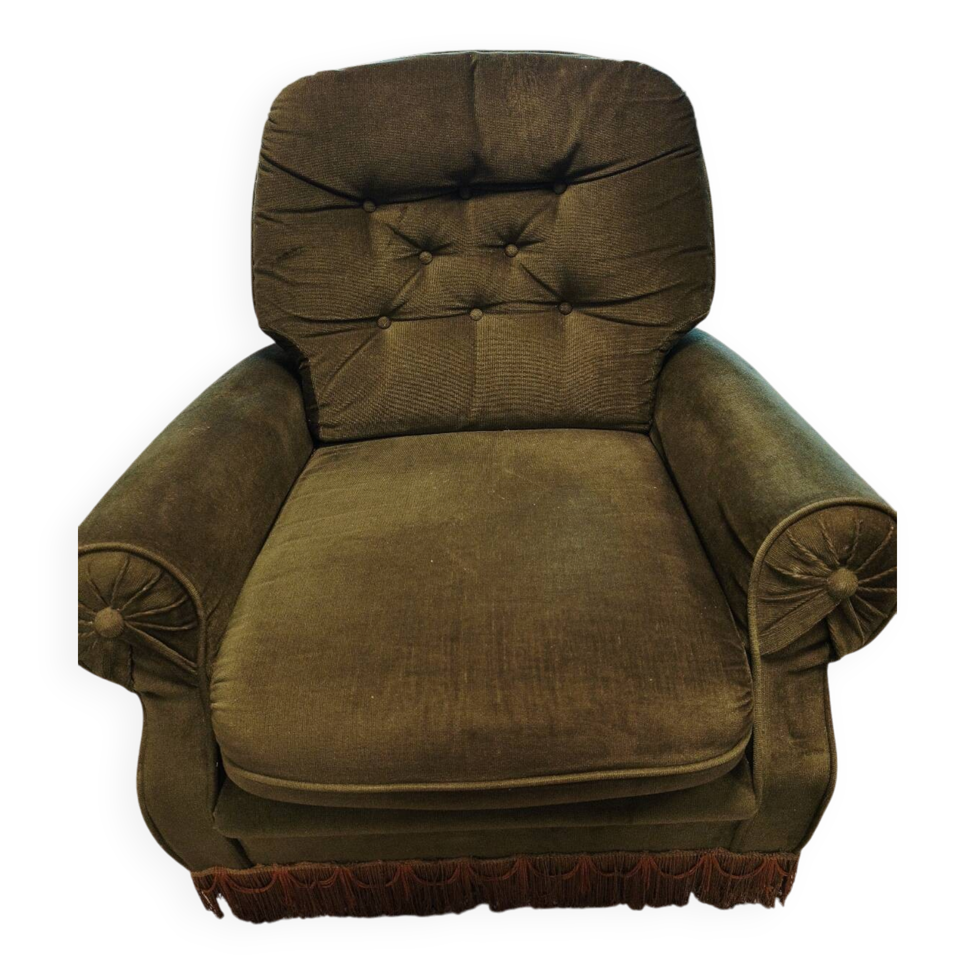 Olive green crapaud armchair L’olive
