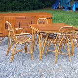 Vintage dining room attributed to Audoux and Minet in bamboo and rattan