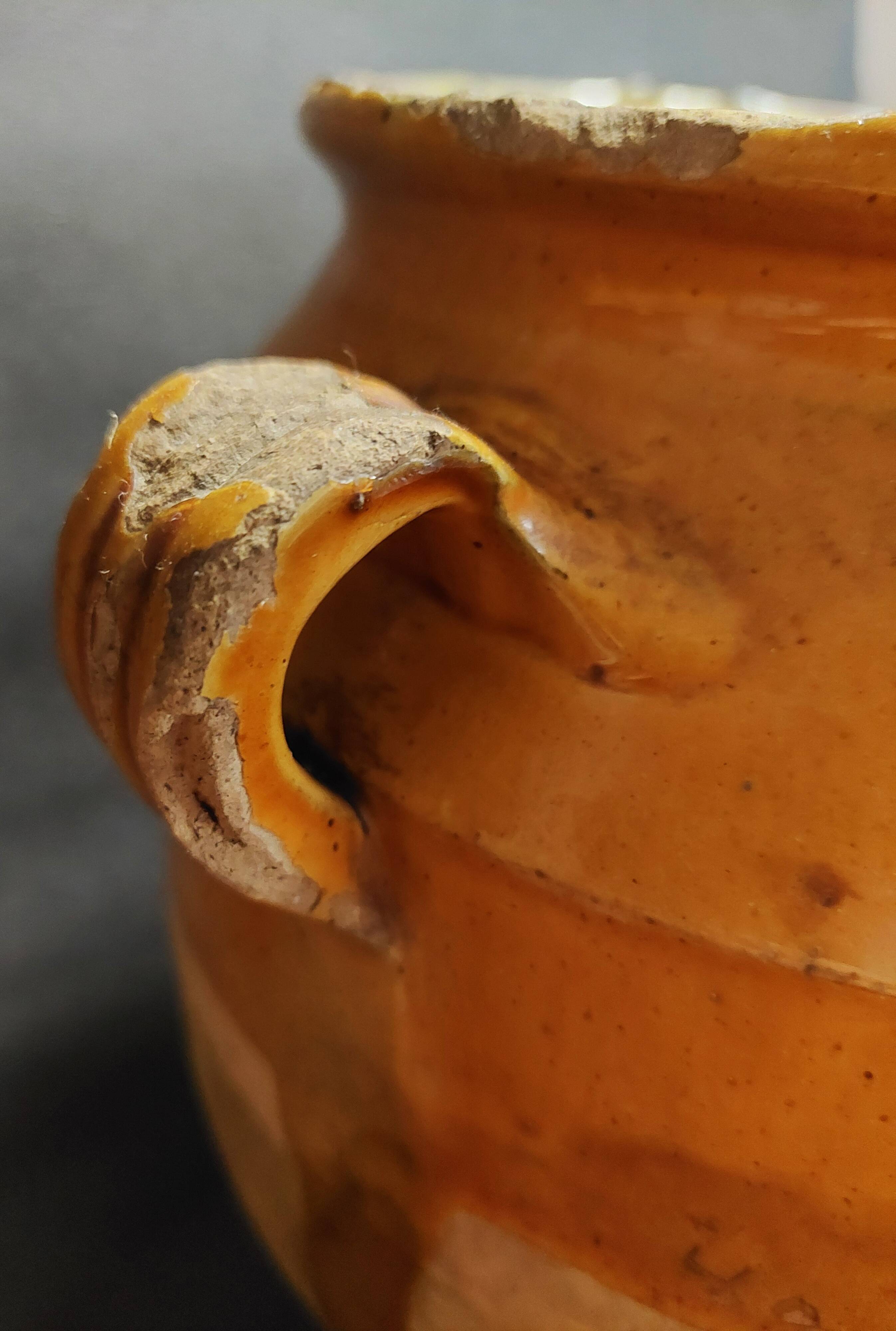 Yellow glazed terracotta jam pot, South West, 19th century