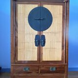 Rosewood, bronze and bamboo wardrobe La Maison Coloniale