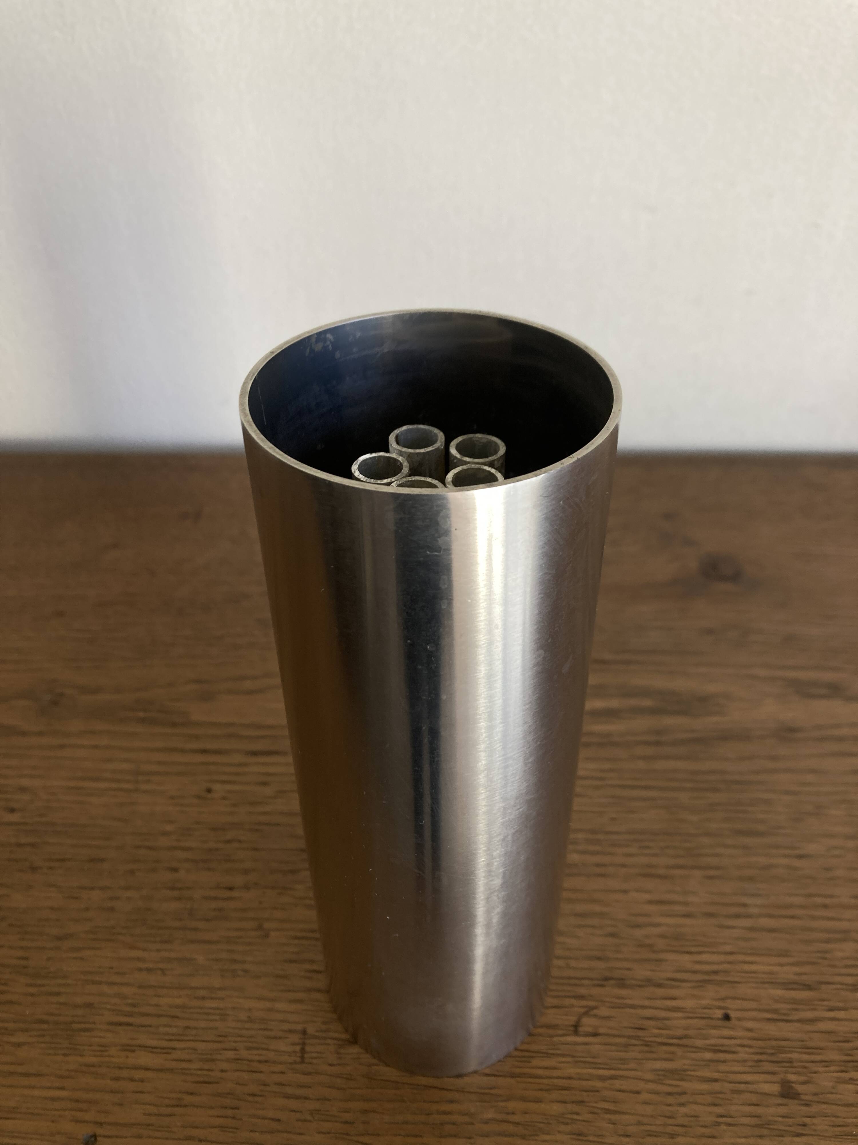 Space Age 1970s brushed steel flower vase