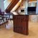 Round dining table in wood and glass by Luciano Frigerio