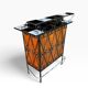 Vintage wooden bar counter with ceramic accents.