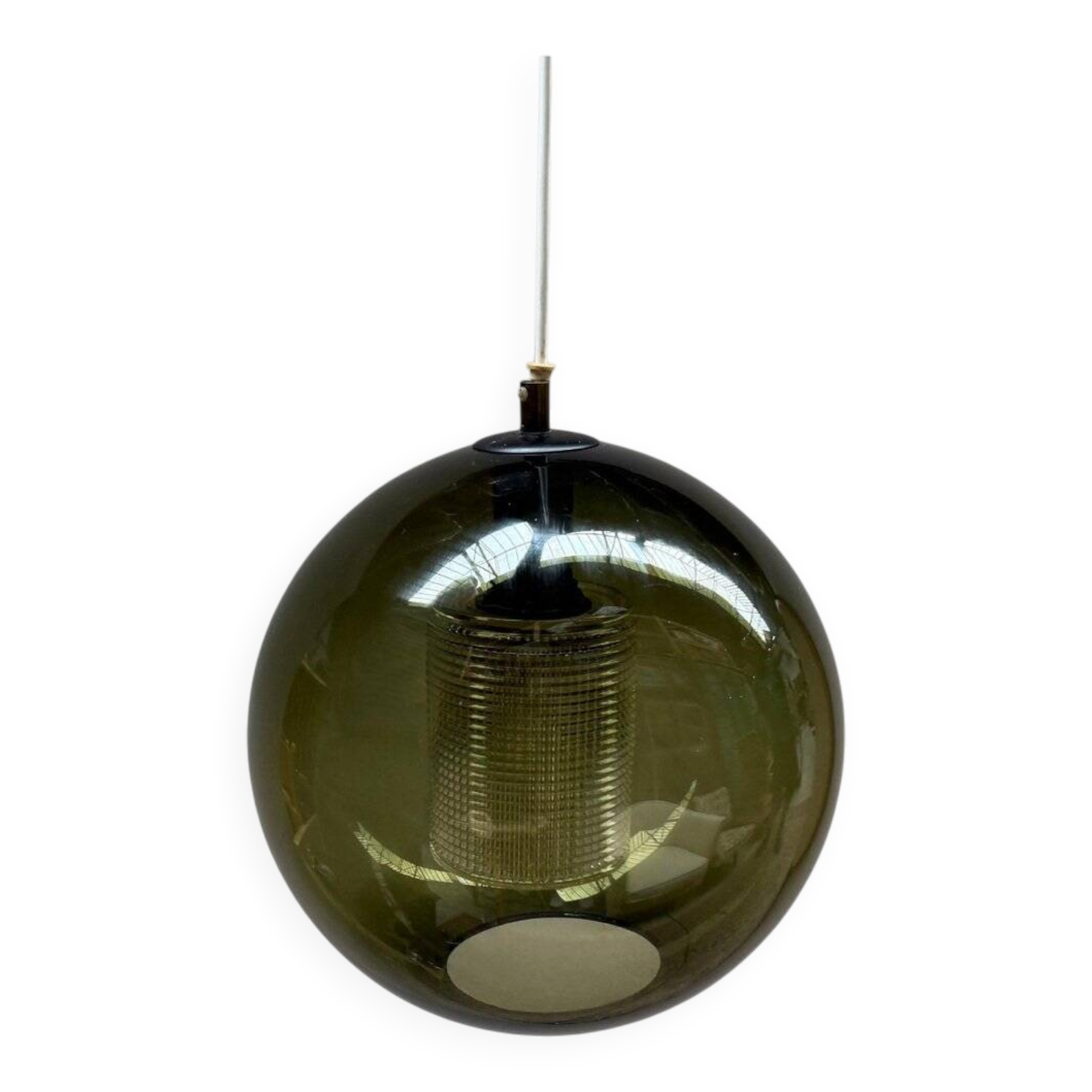 Plafonnier rond en verre vert par Carl Fagerlund pour Orrefors, 1967