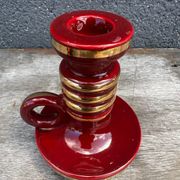 St-Clement Bordeaux Ceramic Candle Holder with Gold Trim - 50s